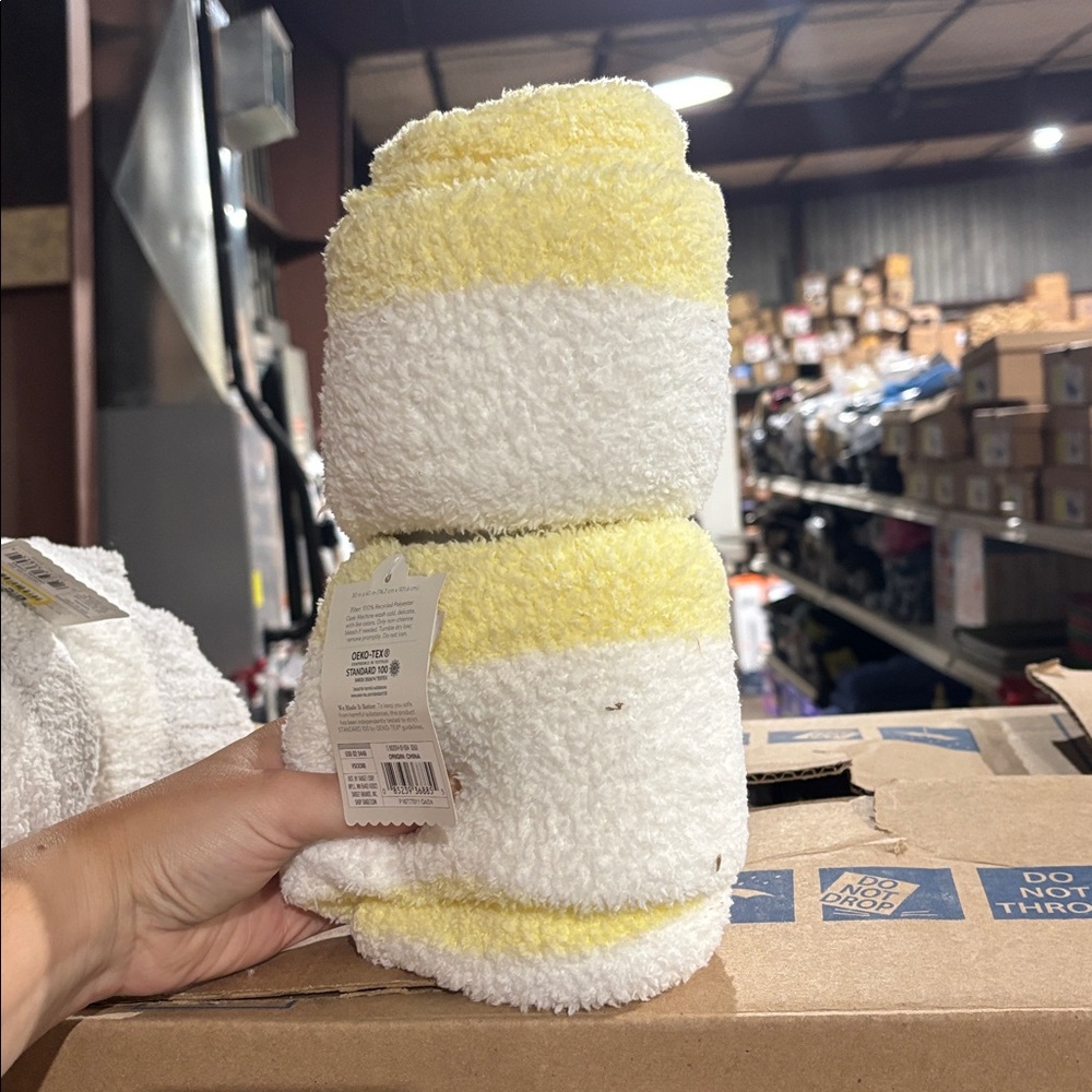Cloud Island Chenille Blanket in White and Yellow